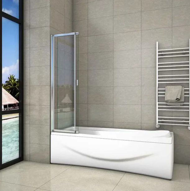 Bath Shower Screen Angle View With Heated Towel Radiator In Modern Bathroom