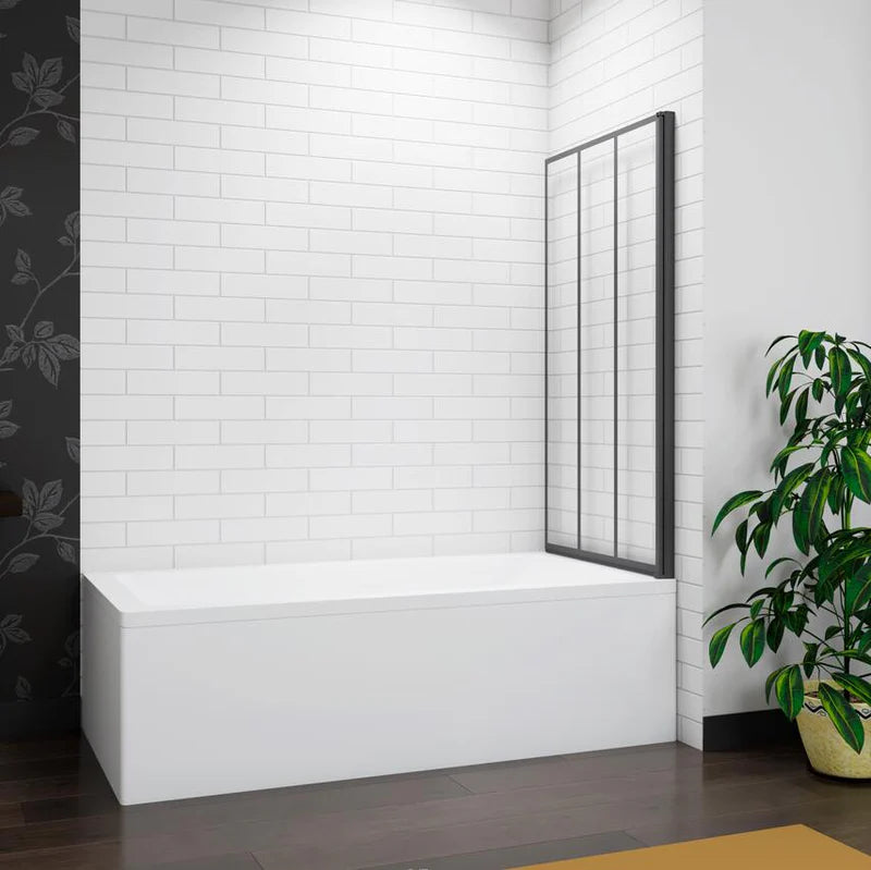Black Framed Folding Bath Shower Screen In Folded Position Over Bath