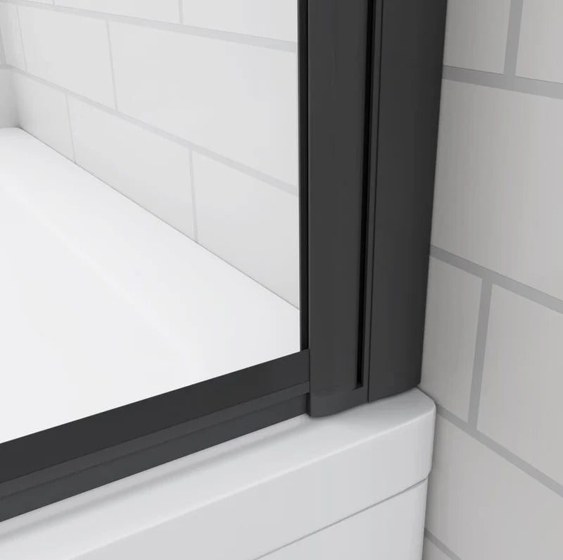 Close up of matt black aluminium frame and shower seal