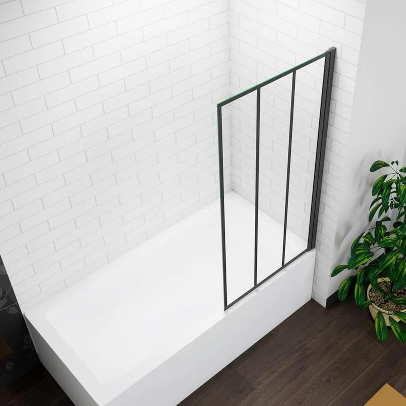 Black Framed Bath Shower Screen Open Angle View Installed Over Bath