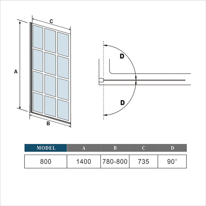 Technical drawing of a sliding door system with dimensions labeled