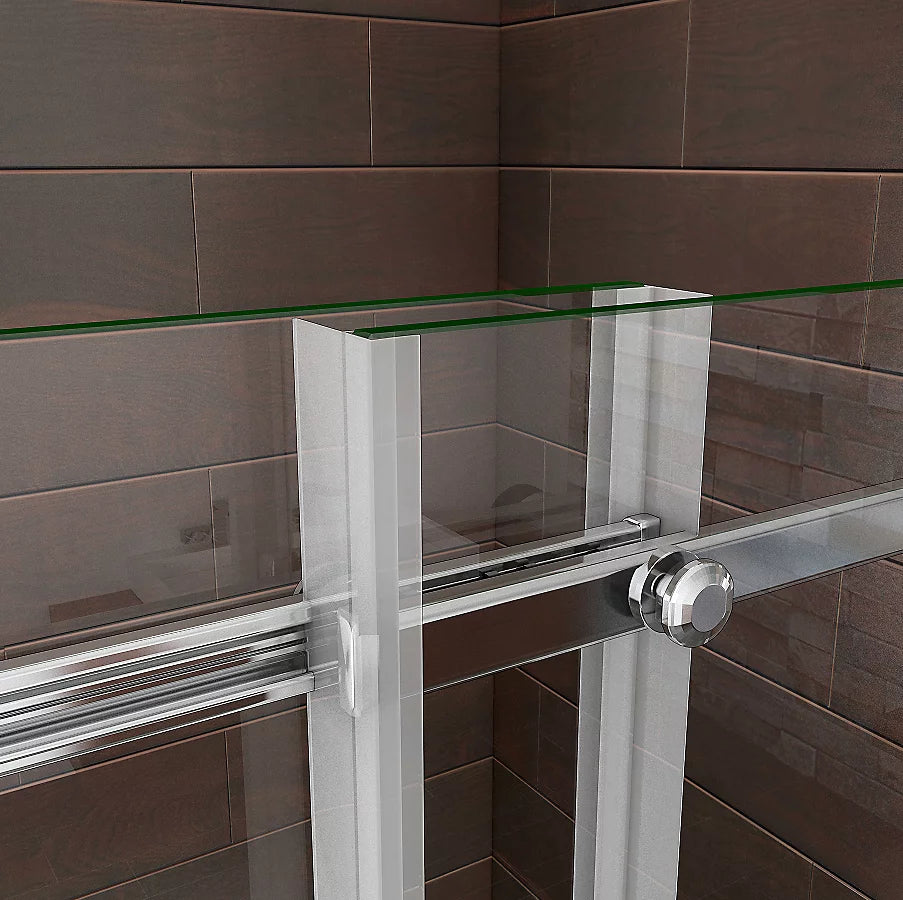 Close Up Of Chrome Sliding Rail And Pivot Mechanism On Glass Bath Shower Screen