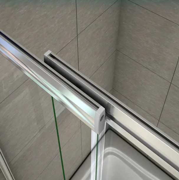 Close Up Of Chrome Support Bar On Bath Shower Screen