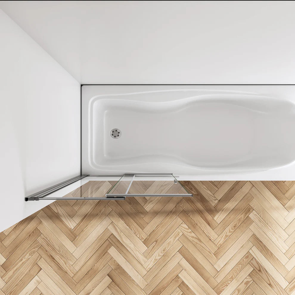 Bath Shower Screen Installation Area With Wooden Flooring In Modern Bathroom