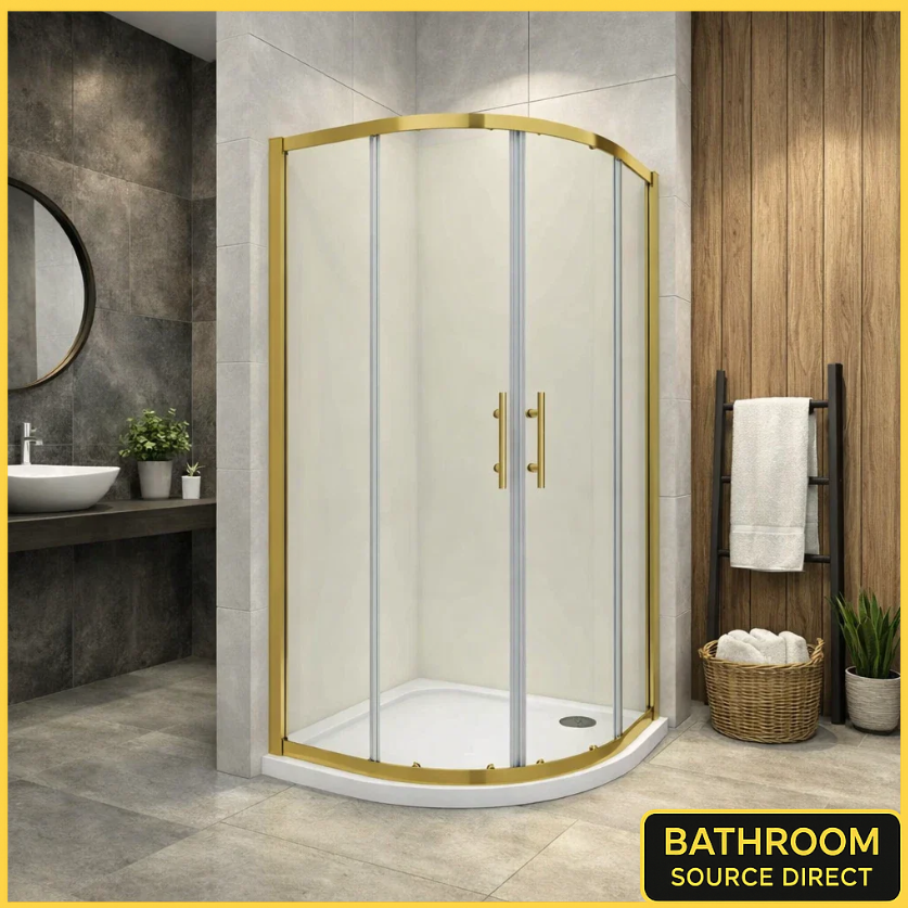 Vitrano 800 × 800mm Quadrant Shower Enclosure – Brushed Gold