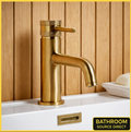 Qudo Core Brushed Brass Mono Basin Mixer Tap – Modern Round Bathroom Tap