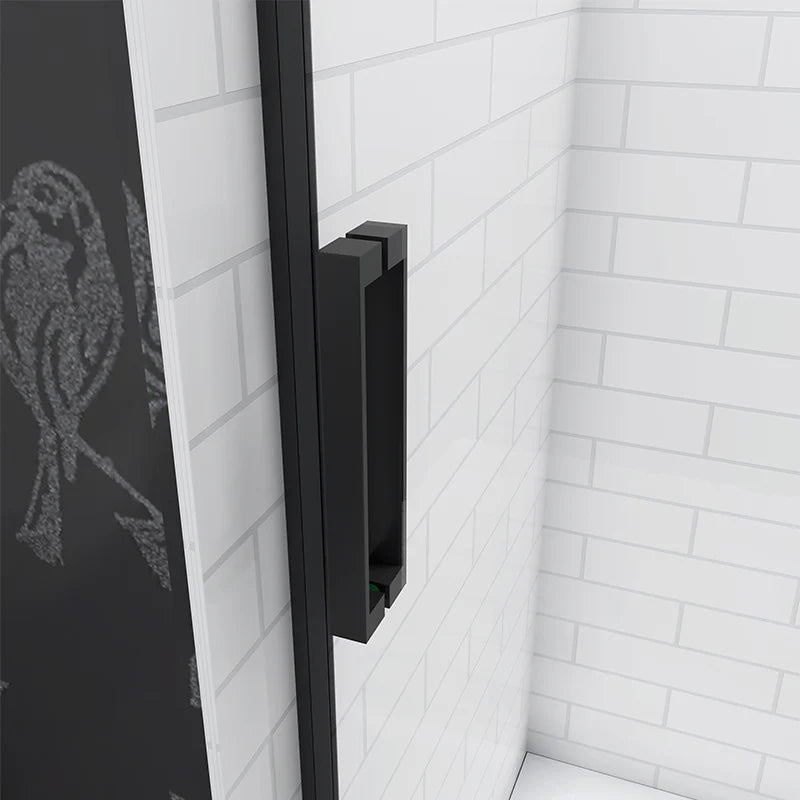 Close Up Of Black Handle On Sliding Shower Door