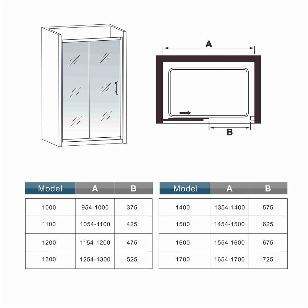 Black Sliding Shower Door Technical Drawing Showing Dimensions And Measurements