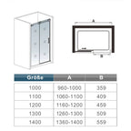 Black Sliding Shower Door Technical Drawing Showing Dimensions And Measurements