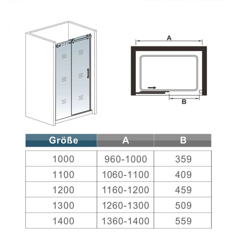 Black Sliding Shower Door Technical Drawing Showing Dimensions And Measurements