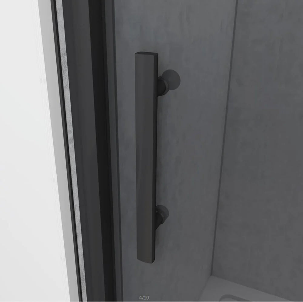 Close Up Of Black Handle On Smoked Glass Sliding Shower Door