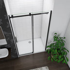 Black Sliding Shower Door Overhead View Showing Glass Layout And Tray Position