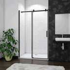 Black Sliding Shower Door Overhead View Showing Glass Layout And Tray Position