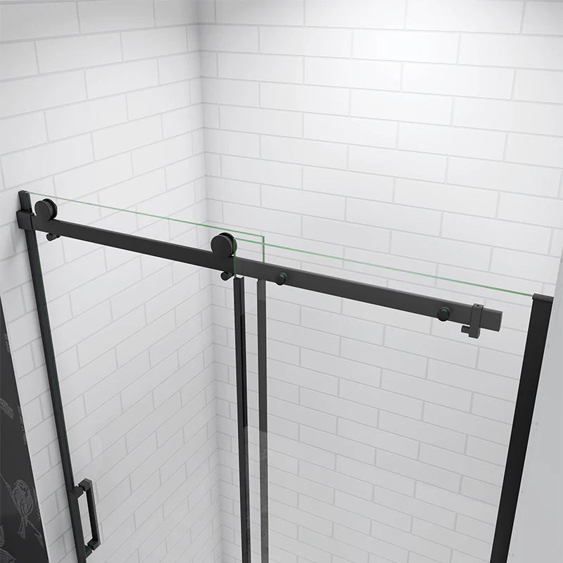Close Up Of Roller Mechanism On Black Sliding Shower Door