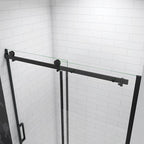 Close Up Of Roller Mechanism On Black Sliding Shower Door