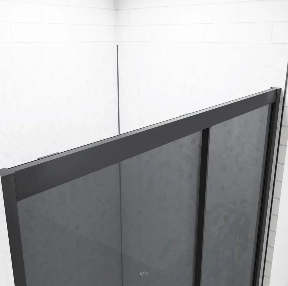 Close Up Of Black Top Frame And Smoked Glass On Sliding Shower Door