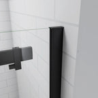 Close Up Of Black Wall Profile And Glass Panel On Sliding Shower Door