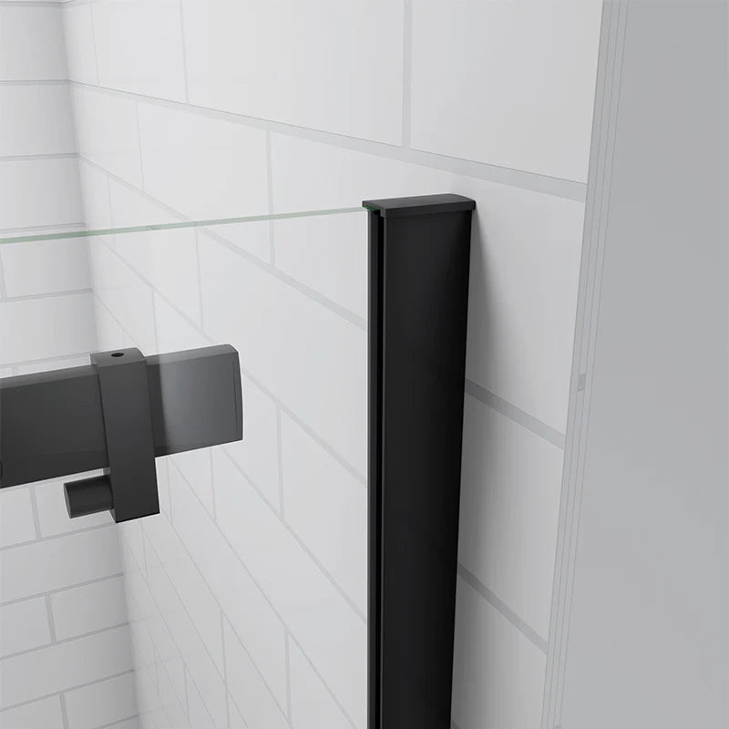 Close Up Of Black Wall Profile And Glass Panel On Sliding Shower Door