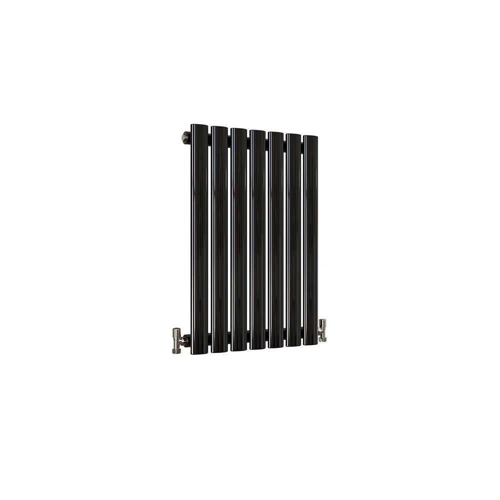 Black vertical oval column radiator 600 x 413mm single panel designer radiator.