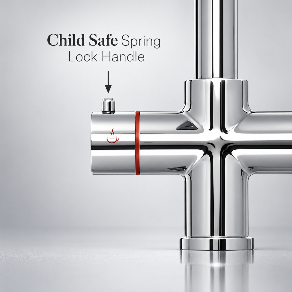 Brewmaster square chrome boiling water tap child safety spring lock handle