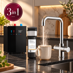Brewmaster 3 in 1 square chrome boiling water tap with digital tank and filter