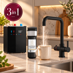 Brewmaster 3 in 1 square matt black boiling water tap with digital tank and filter