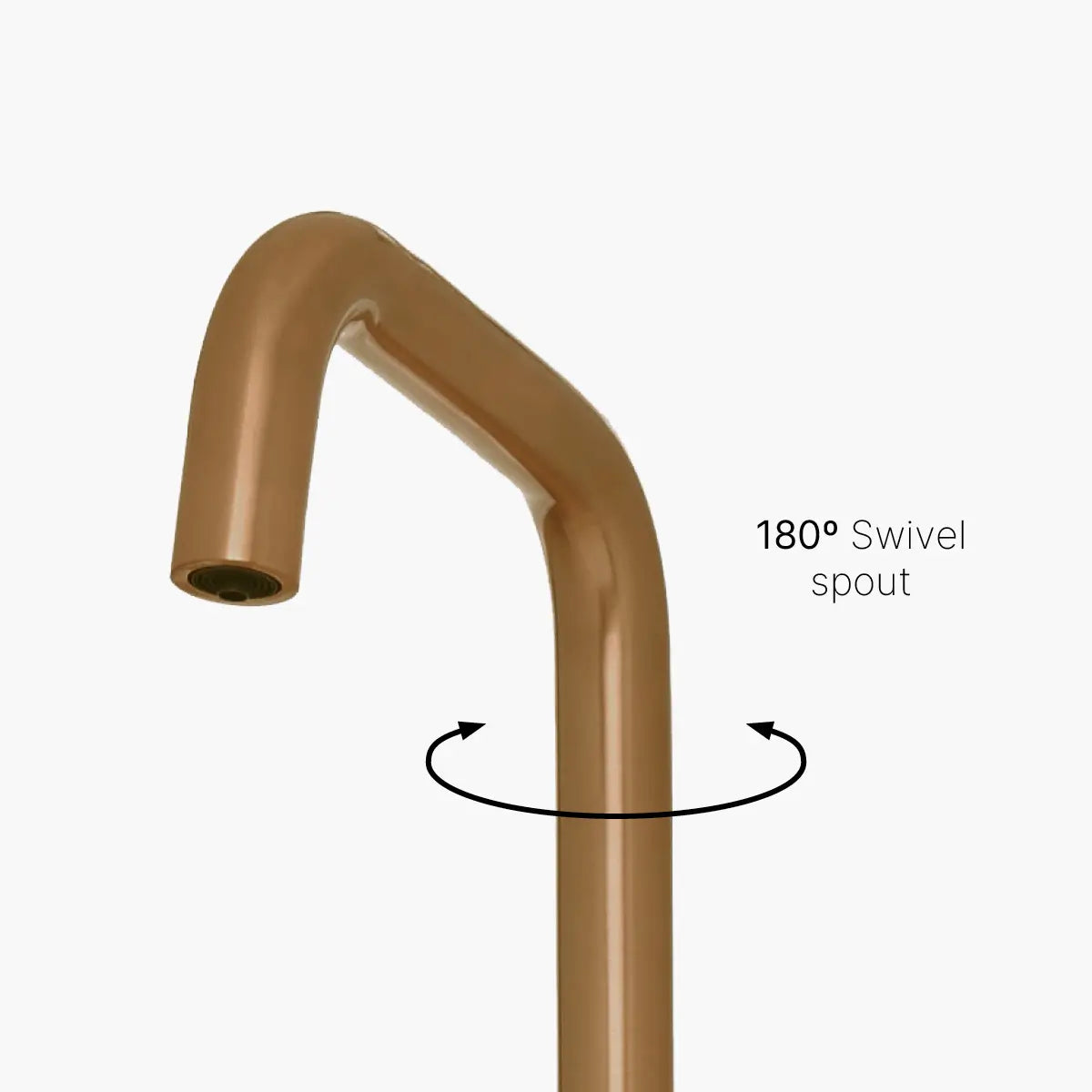 Brewmaster 4 in 1 brushed copper boiling water tap showing 180 degree swivel spout