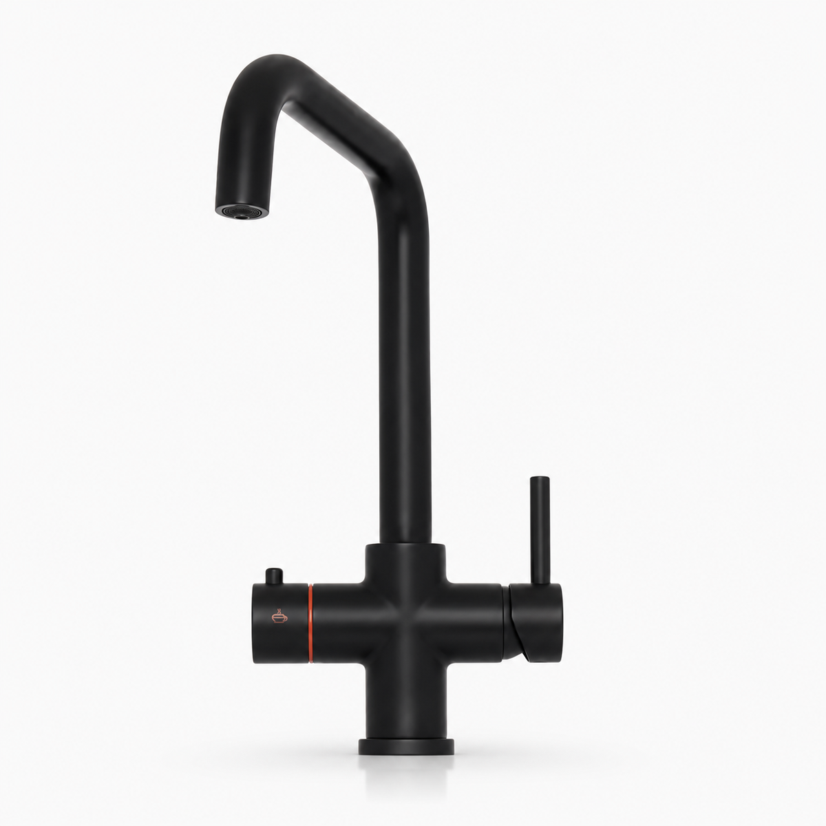Brewmaster 4 in 1 square boiling water tap in matt black shown as a standalone product image