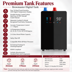 Brewmaster digital boiling water tank features infographic showing key features, dimensions and technical data for the digital tank