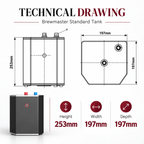 Brewmaster standard 2.4 litre tank technical drawing with dimensions