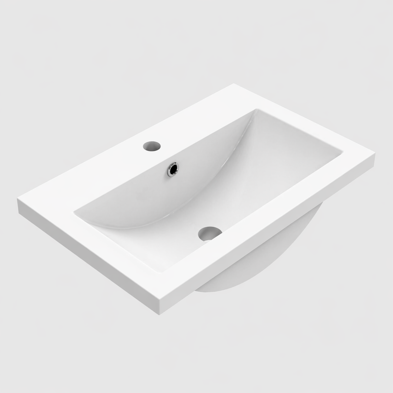 White rectangular sink on a light gray background