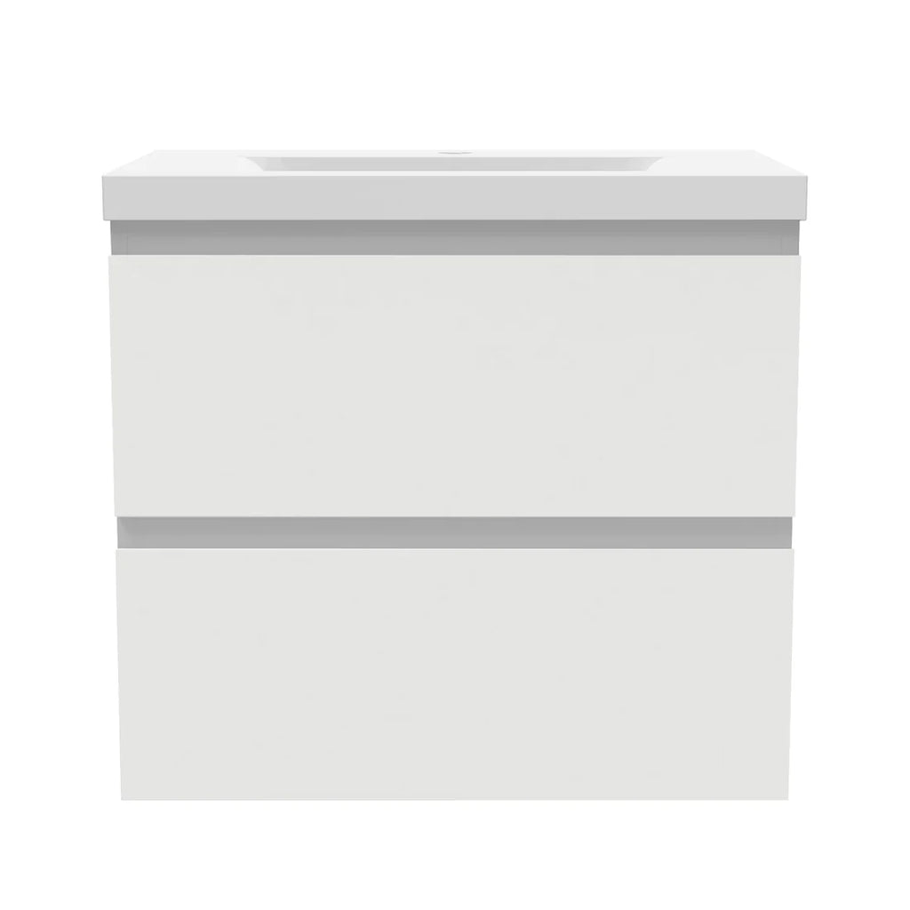 White cabinet with two drawers on a white background