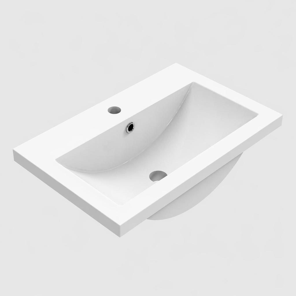 ceramic basin with single tap hole and overflow in white gloss finish clean smooth surface modern bathroom sink