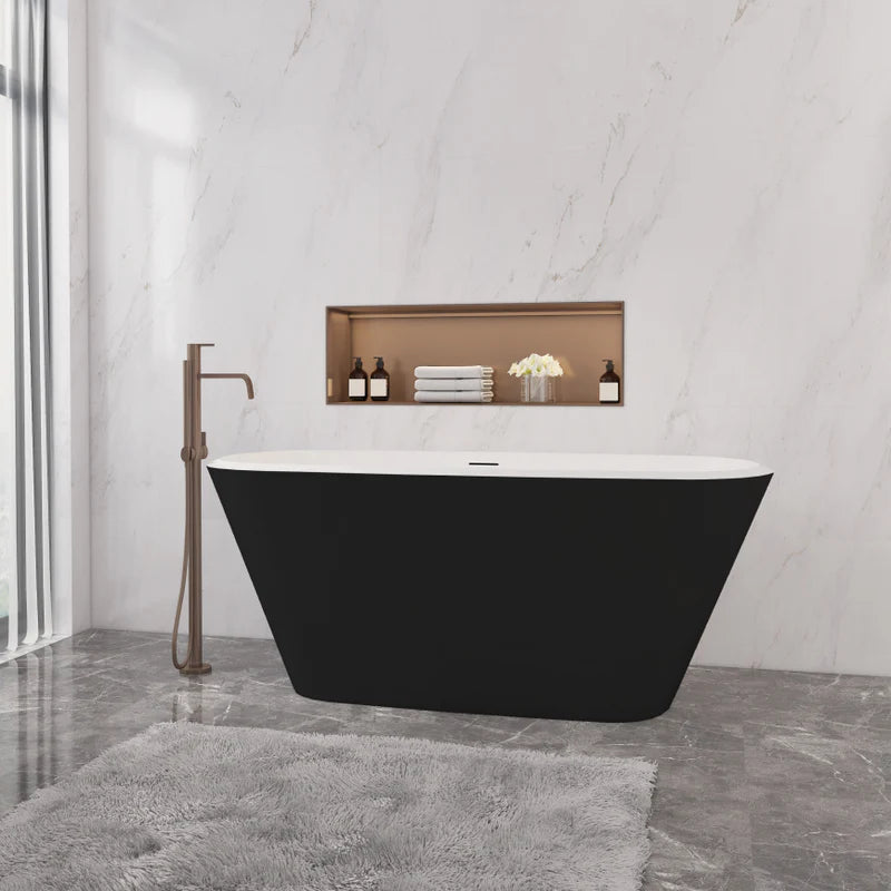 Freestanding double ended bath 1500 x 720mm with white interior and matt black exterior
