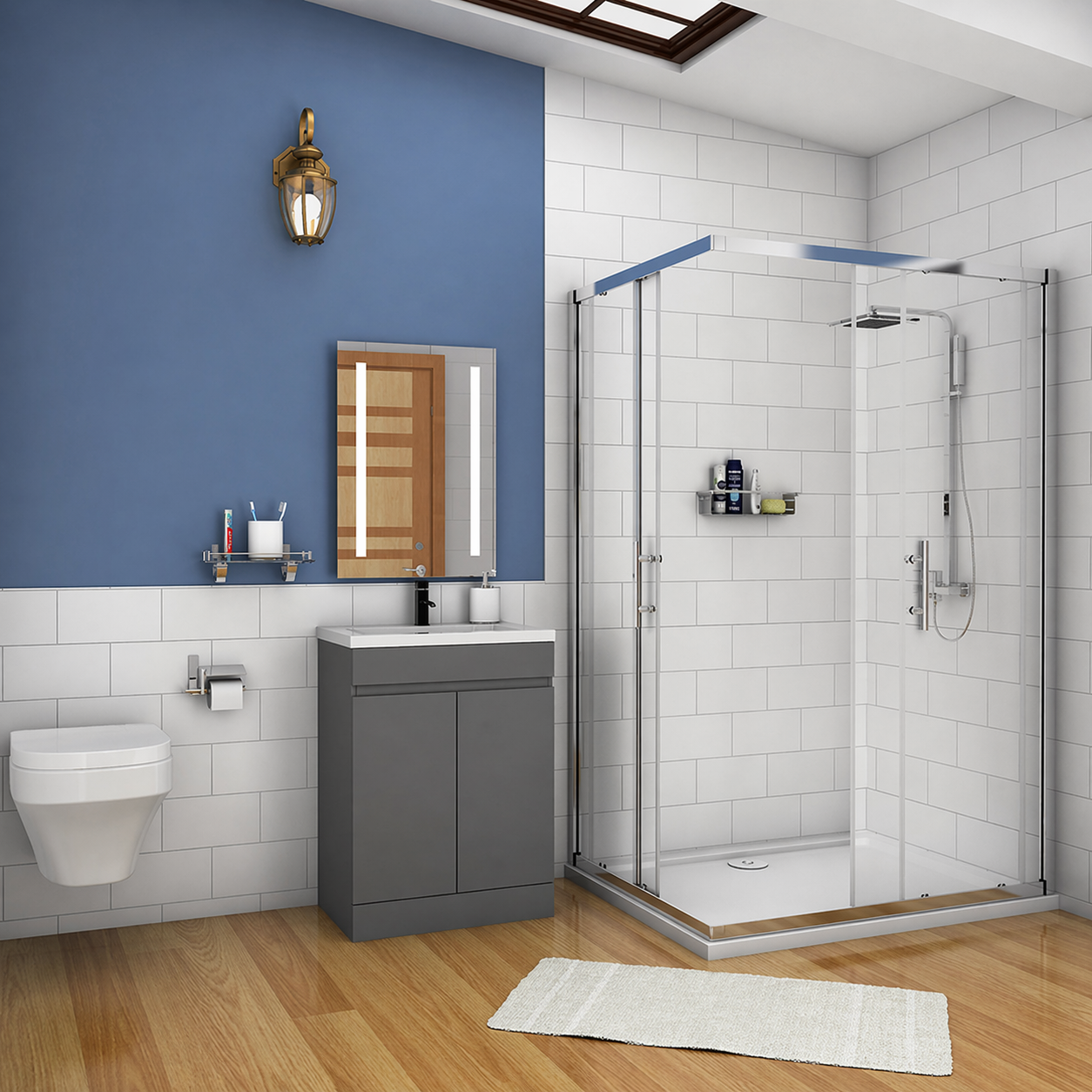 Grey 600mm Vanity Unit With Basin In Modern Bathroom Setting