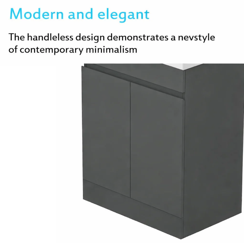 Grey Vanity Unit Handleless Design Detail Modern Minimalist Bathroom Cabinet