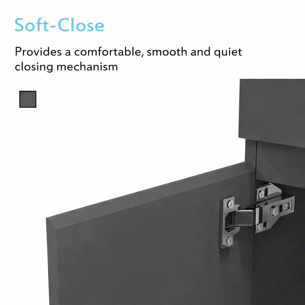 Grey Vanity Unit Soft Close Hinges Smooth Closing Mechanism Detail