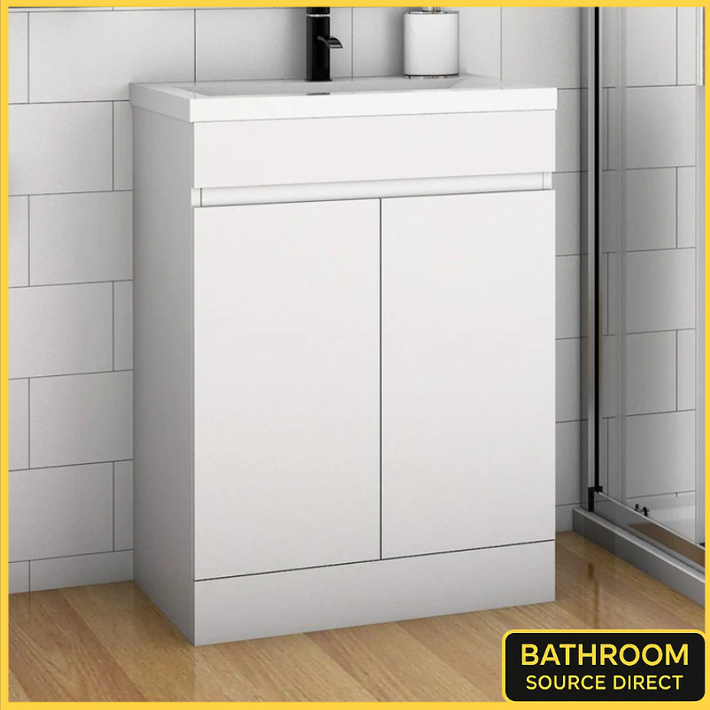 White Floor Standing Vanity Unit 600mm With Basin Bathroom Source Direct