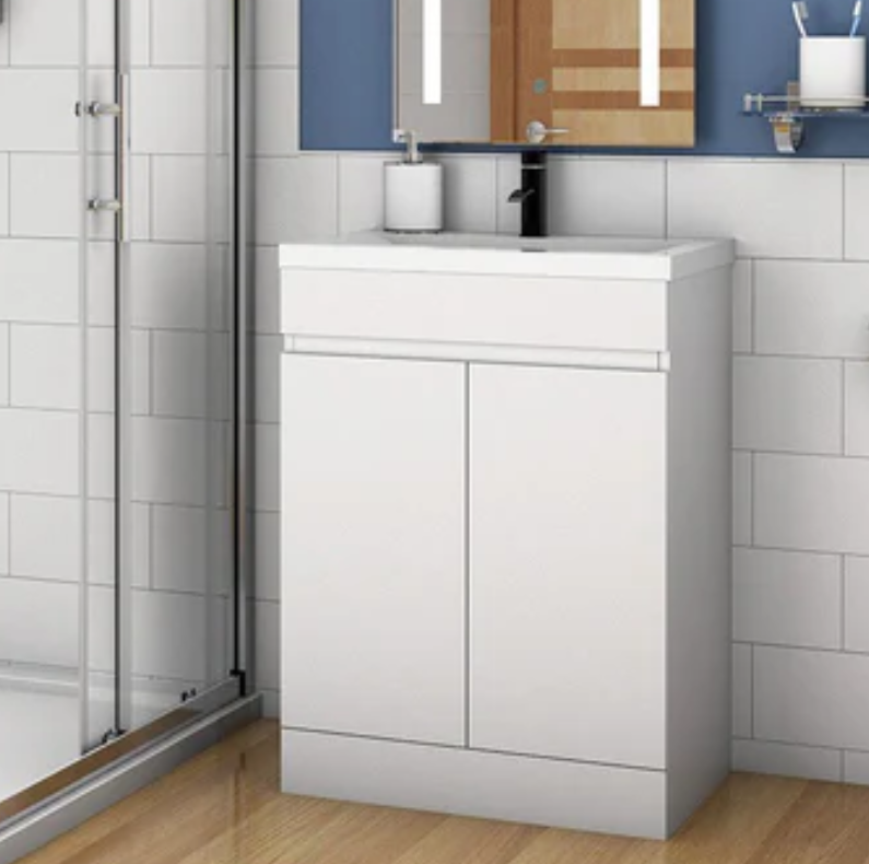 White Vanity Unit Side View Showing Depth And Design