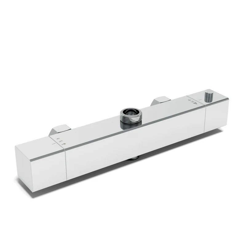 Thermostatic bar valve in chrome with temperature control and safety stop