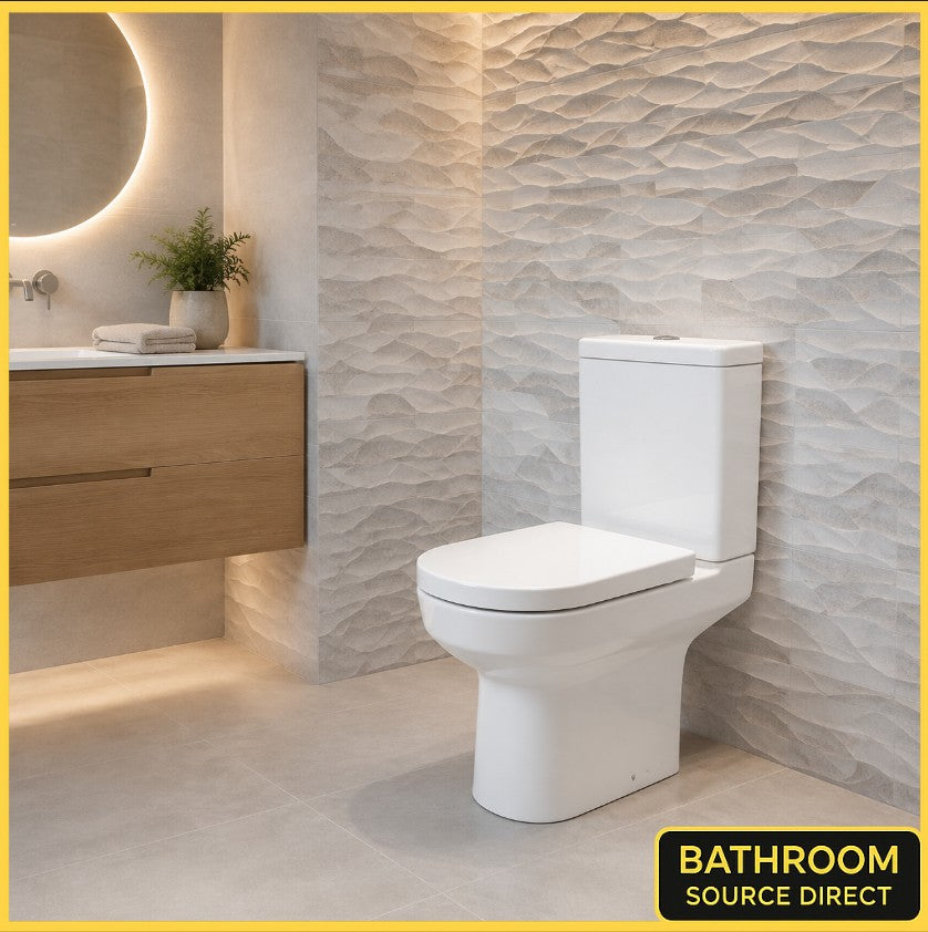 Oakham Modern Rimless Close Coupled Toilet With Soft Close Seat – 645mm Projection