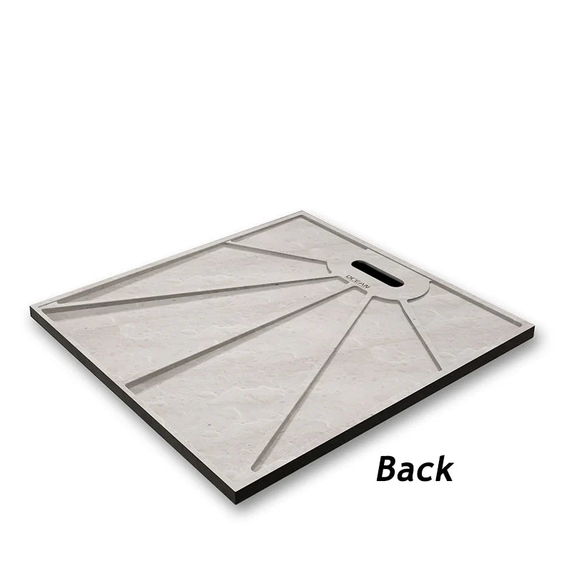 Underside of the Ellstone black quadrant shower tray showing its reinforced stone resin construction