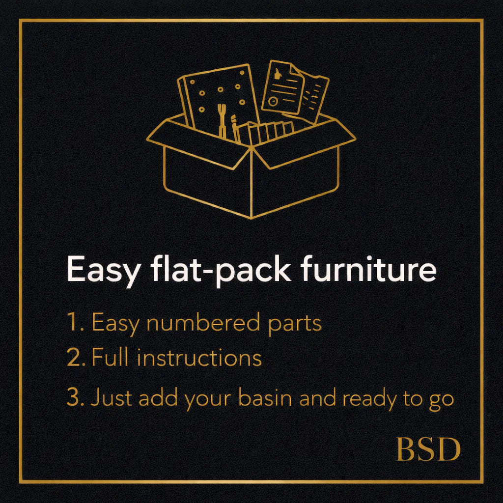 Bathroom Source Direct easy flat-pack furniture with numbered parts, full instructions, and simple installation