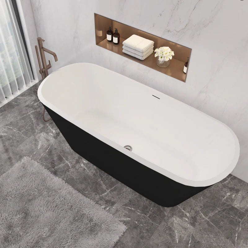 1700mm freestanding bath with matt black exterior and white interior shown from side angle
