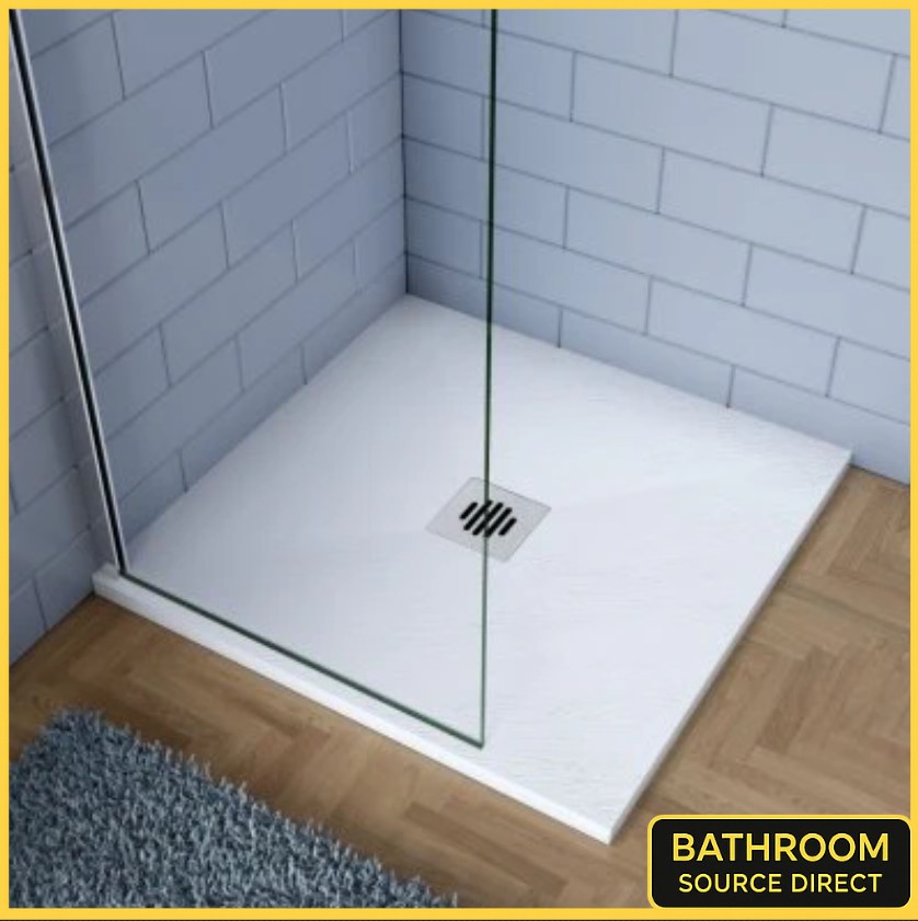 Slate Effect Square Shower Tray 30mm Slimline Stone Resin White 800 900mm