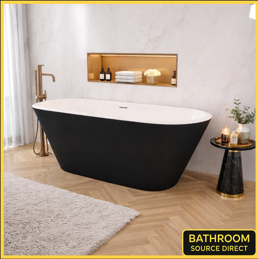 Banevo Freestanding Double Ended Bath 1600 x 730mm – Matt Black & White