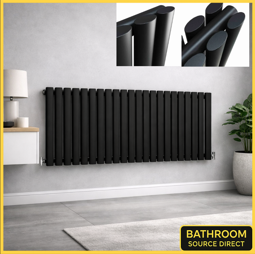 Black Horizontal Oval Column Radiator 600 x 1180mm – Single / Double