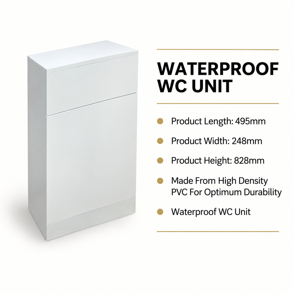 HydroVault Atlantis 500mm waterproof PVC WC unit product features