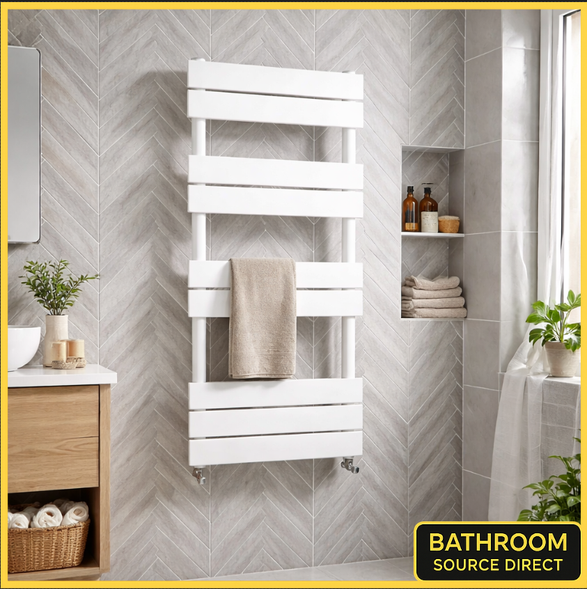 White Flat Panel Heated Towel Rail Radiator – 800x450mm / 1000x450mm