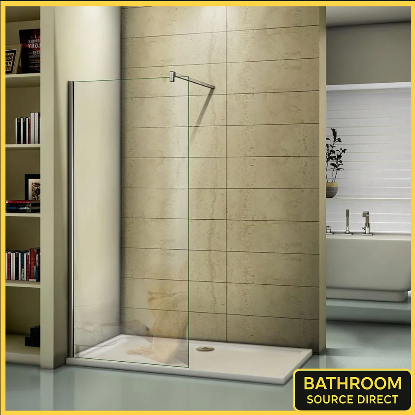 Vitrano Walk-In Wet Room Shower Screen 8mm Easy Clean Glass With Chrome Support Bar – 700-1400mm